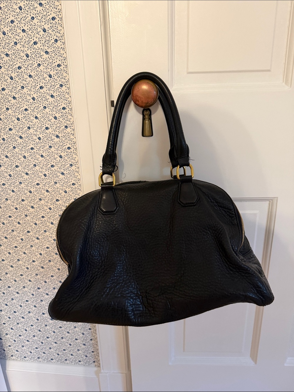 J. Crew Black Pebbled Leather Satchel Handbag